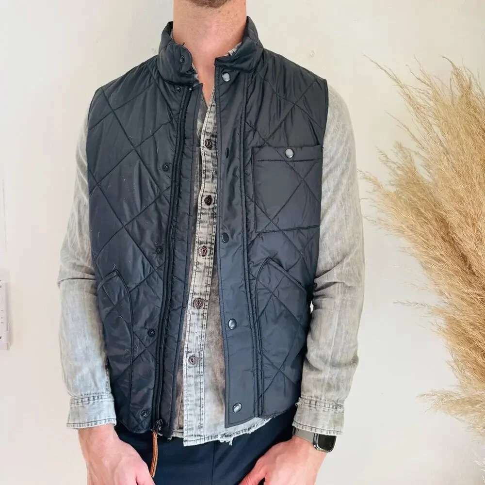 MENS J CREW Black Sussex Quilted Down Puffer Vest Pockets Sleeveless Jacket S